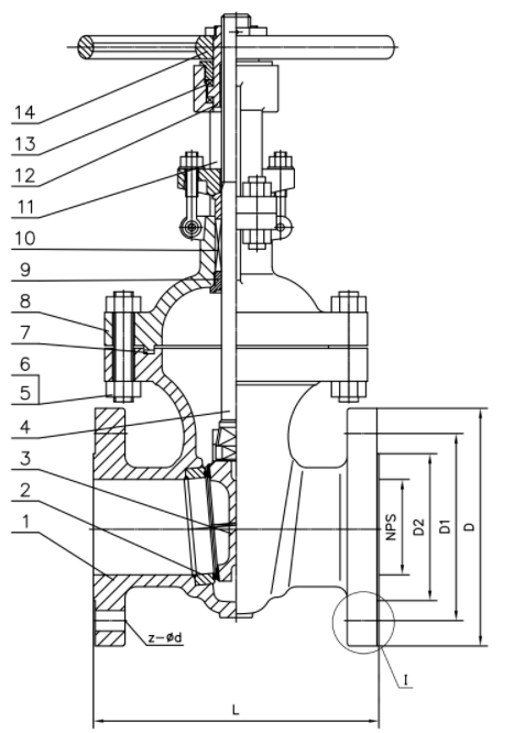 ANSI300 Flanged Cast Steel Gate Valve Construction